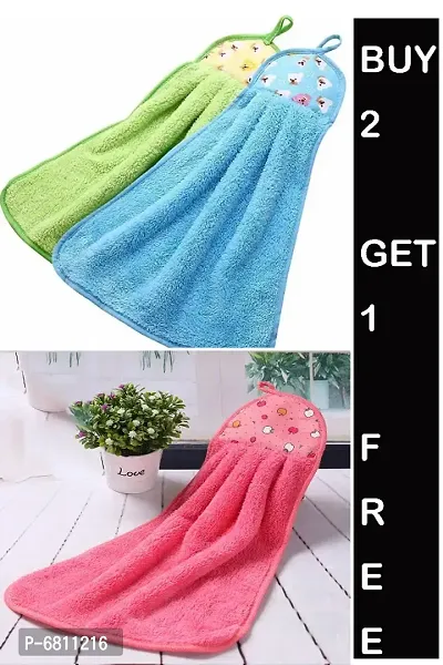 Hanging MicroFiber Hand Towel for Wash Basin Kitchen Sink dining towel Multicolor Napkins Multipurpose Kitchen Chapatis Cleaning Duster Cloth Wraps PACK OF 3 PCS-thumb0