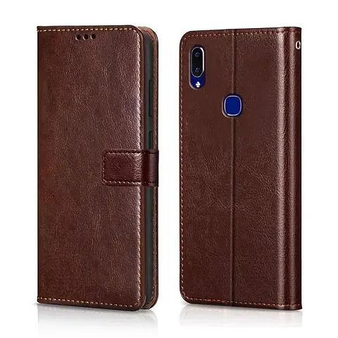 Cloudza Vivo V9 Flip Back Cover | PU Leather Flip Cover Wallet Case with TPU Silicone Case Back Cover for Vivo V9 Brown