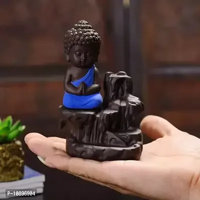 Handicrafted Meditating Monk Buddha Smoke Backflow incense burner with 10 Smoke Backflow Incense Cone(Blue,Resin)