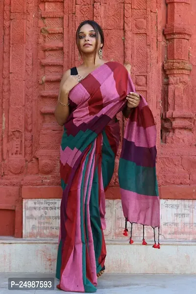 Stylish Cotton Multicoloured Solid Saree with Blouse Piece-thumb0