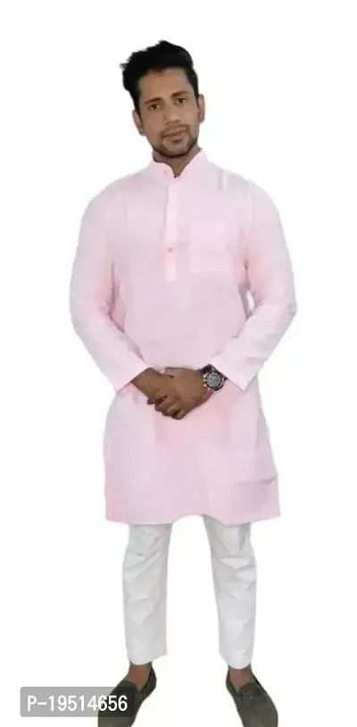 Reliable Pink Cotton  Knee Length Kurta For Men-thumb0