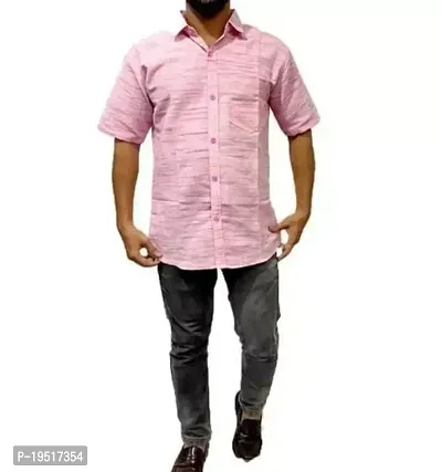 Reliable Pink Cotton Short Sleeves Casual Shirt For Men-thumb0