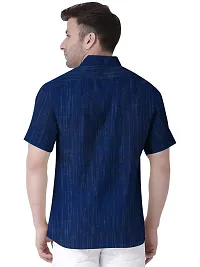 Stylish Blue Khadi Solid Short Sleeves Casual Shirt For Men-thumb1