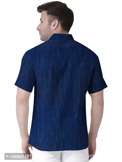 Stylish Blue Khadi Solid Short Sleeves Casual Shirt For Men-thumb2