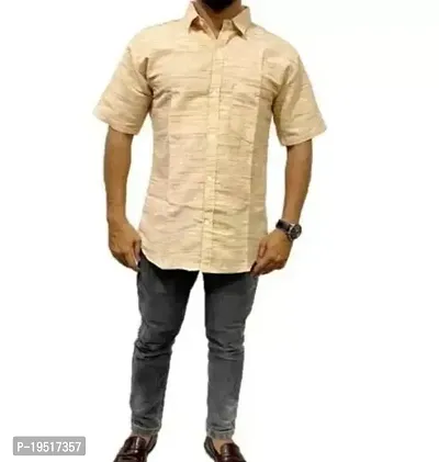 Reliable Beige Cotton Short Sleeves Casual Shirt For Men