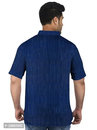 Reliable Blue Khadi Self Pattern Short Length Kurta For Men-thumb2