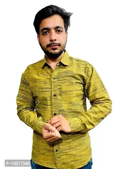 Reliable Yellow Cotton Long Sleeves Casual Shirt For Men-thumb0