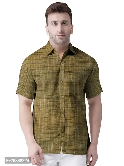 Stylish Golden Khadi Solid Short Sleeves Casual Shirt For Men-thumb0