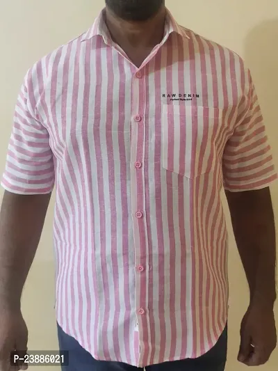 Reliable Pink Cotton Blend Striped Casual Shirts For Men-thumb0