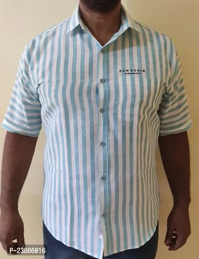 Reliable Blue Cotton Blend Striped Casual Shirts For Men-thumb0