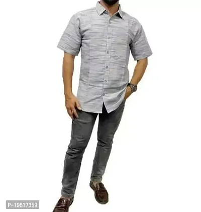 Reliable Grey Cotton Short Sleeves Casual Shirt For Men