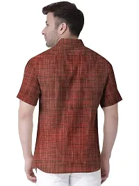 Stylish Red Khadi Solid Short Sleeves Casual Shirt For Men-thumb1