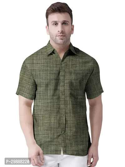 Stylish Green Khadi Solid Short Sleeves Casual Shirt For Men-thumb0