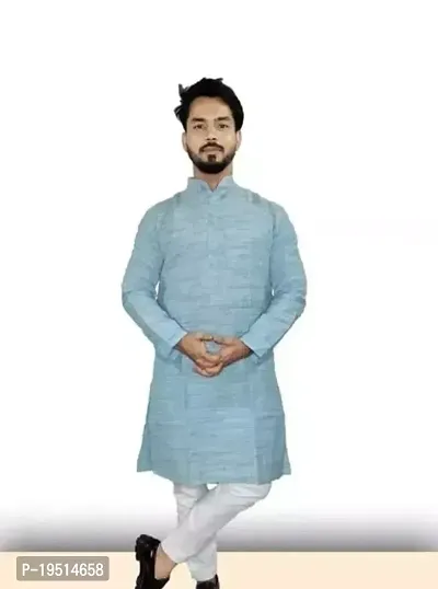 Reliable Blue Cotton  Knee Length Kurta For Men