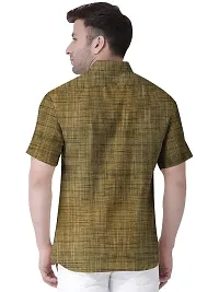 Stylish Golden Khadi Solid Short Sleeves Casual Shirt For Men-thumb1