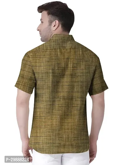 Stylish Golden Khadi Solid Short Sleeves Casual Shirt For Men-thumb2