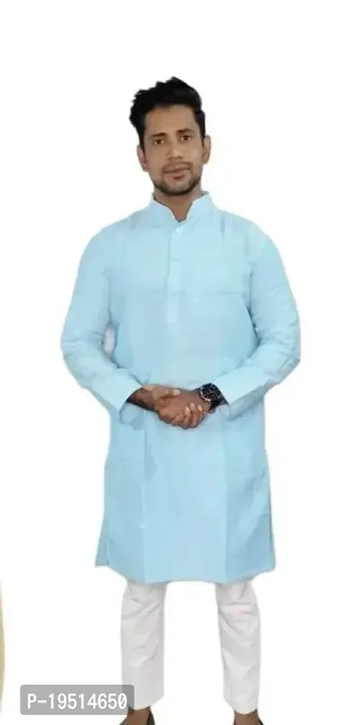 Reliable Blue Cotton  Knee Length Kurta For Men