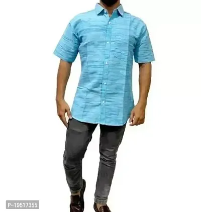 Reliable Blue Cotton Short Sleeves Casual Shirt For Men