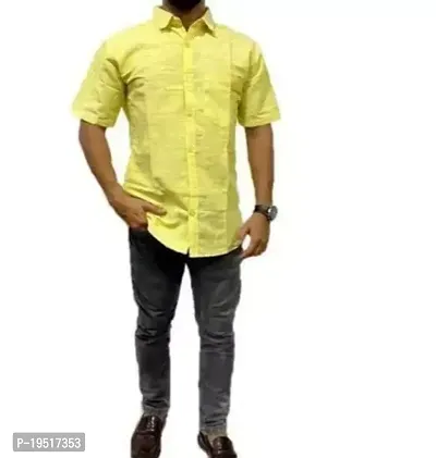 Reliable Yellow Cotton Short Sleeves Casual Shirt For Men-thumb0