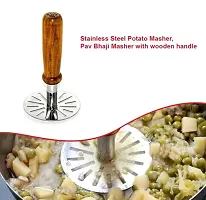 Useful Combo Of Potato Pav Bhaji Wooden Masher And Apple Cutter With Stainless Steel Blades And Stainless Steel Wire Whisk / Egg Beater-thumb2