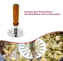 Useful Combo Of Potato Pav Bhaji Wooden Masher And Silicone Spatula And Pastry Oil Brush For Kitchen Use And Stainless Steel Wire Whisk / Egg Beater-thumb2