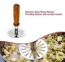 Useful Combo Of Potato Pav Bhaji Wooden Masher And Manual Power Free Hand Blender With Stainless Steel Blades And Stainless Steel Wire Whisk / Egg Beater-thumb1