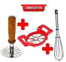 Useful Combo Of Potato Pav Bhaji Wooden Masher And Apple Cutter With Stainless Steel Blades And Stainless Steel Wire Whisk / Egg Beater-thumb3