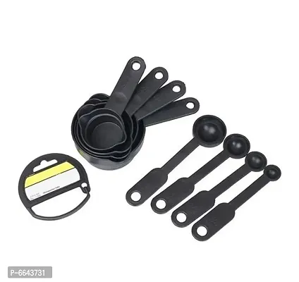 Useful Plastic Measuring Cups And Spoons -8 Pieces, Black
