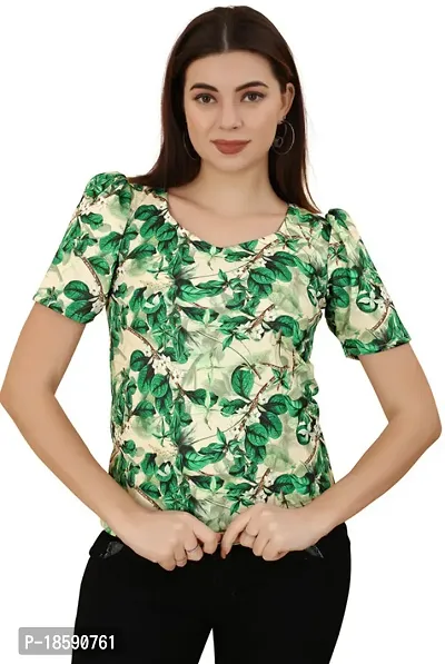 Elegant Green Cotton Blend Printed Top For Women-thumb0