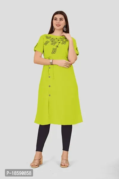 Elegant Parrot Green Printed Crepe Kurta For Women-thumb0