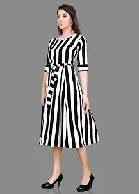 Stylish White Crepe Striped A-Line Dress For Women-thumb3