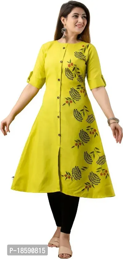 Elegant Parrot Green Floral Print Cotton Blend Kurta For Women-thumb0