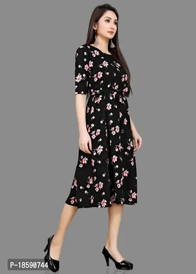 Stylish Black Crepe Printed A-Line Dress For Women-thumb4