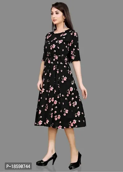 Stylish Black Crepe Printed A-Line Dress For Women-thumb3