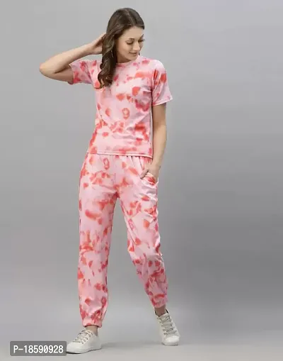 Contemporary Pink Cotton Lycra Blend Printed Top with Bottom Set For Women-thumb3