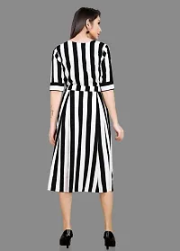 Stylish White Crepe Striped A-Line Dress For Women-thumb1