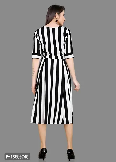 Stylish White Crepe Striped A-Line Dress For Women-thumb2