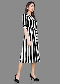 Stylish White Crepe Striped A-Line Dress For Women-thumb2