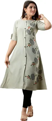 Elegant Pista Floral Print Cotton Blend Kurta For Women-thumb2