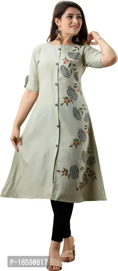 Elegant Pista Floral Print Cotton Blend Kurta For Women-thumb3