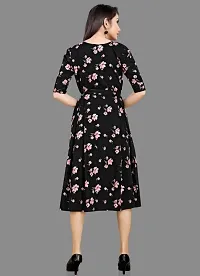 Stylish Black Crepe Printed A-Line Dress For Women-thumb1