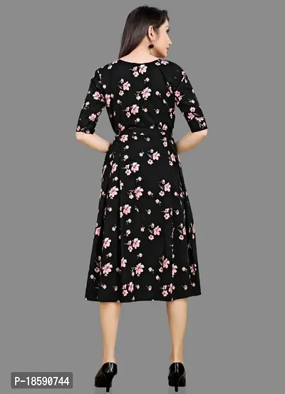 Stylish Black Crepe Printed A-Line Dress For Women-thumb2
