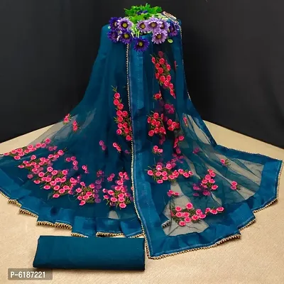 Blue Net Embroidered Sarees For Women