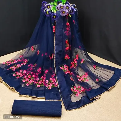 Navy Blue Net Embroidered Sarees For Women