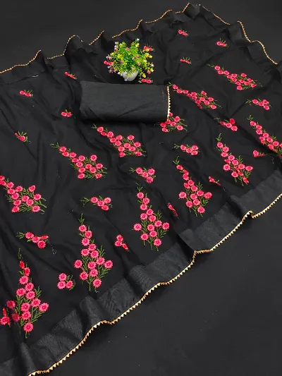 Beautiful Net Embroidered Saree With Blouse Piece For Women