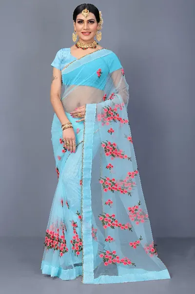 New soft Quality net bollywood designed party festive wear saree with reach embroidery and stone work saree with soft silk blouse piece