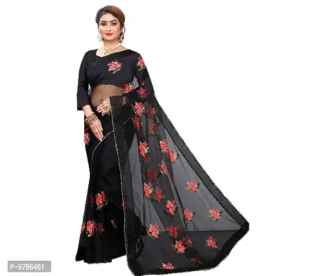 Patlani style Beautiful fancy Stylist net fabric embroidery Saree With classy silk Blouse Piece