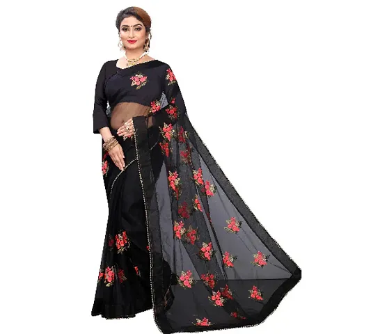 Patlani style Beautiful fancy Stylist net fabric embroidery Saree With classy silk Blouse Piece