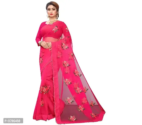 Beautiful fancy Stylist net fabric embroidery Saree With classy silk Blouse Piece