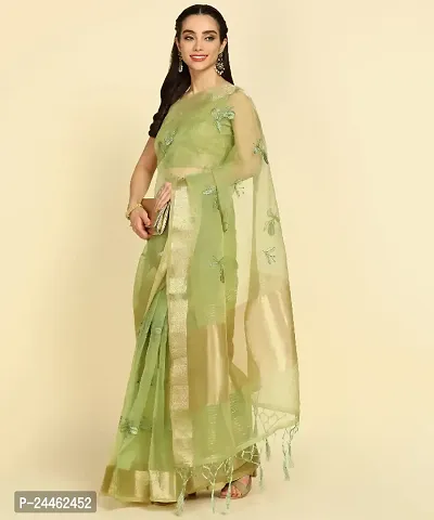 Classic Organza Embroidered Saree with Blouse for Women-thumb0